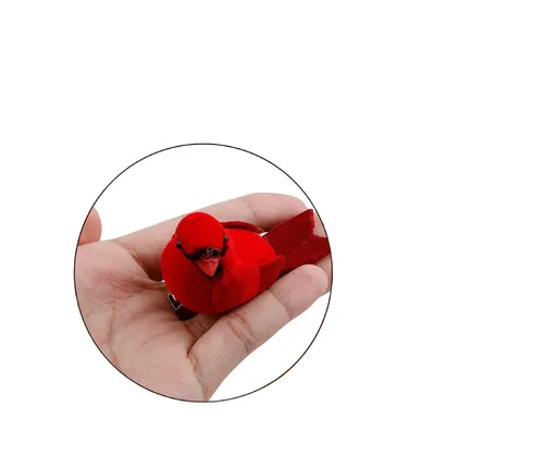 12Pcs Artificial Bird Ornament for Home-Red