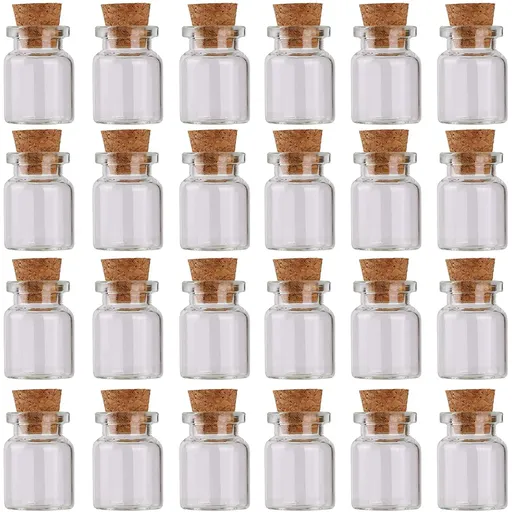 24 Pcs Mini Glass Bottles with Cork Stoppers, 5ml Clear Vials for Crafts Wedding Favors