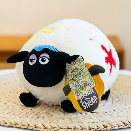 Cute Shaun the Sheep Plush Toy - Soft Stuffed Sheep Doll with Paint Brush - Adorable Animal Plushie for Birthday Gift - Shirley Paint 25cm