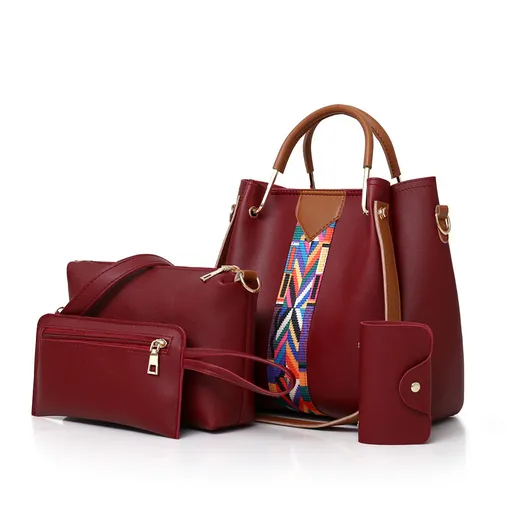 Red Elegant 4-Piece Women's Handbag Set - Stylish PU Leather Tote, Shoulder Bag, Clutch, and Wallet for Every Occasion