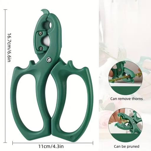 1pc Floral Scissors, 2-in-1 Flower Branch Pruning Shears, Stainless Steel Gardening Shears, Rose Thorn Remover, Suitable for Florists Green