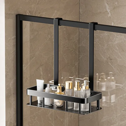 1-Tier Over-the-Door Hanging Shower Caddy - Large Capacity Rust-Proof Bath Organizer, No Drilling Sturdy Shower Shelf & Basket Storage Rack for Bathroom, Space-Saving Design 1-Tier Black
