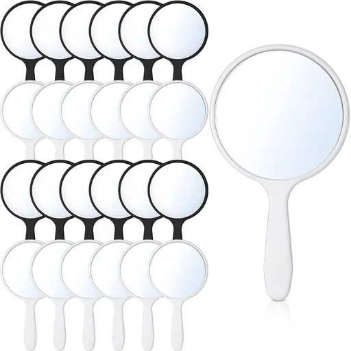 24 Pcs Handheld Mirror with Handle Bulk, 3.94" L x 2.17" W, Small Portable Round Mirror for Kids Travel Makeup (Black, White)