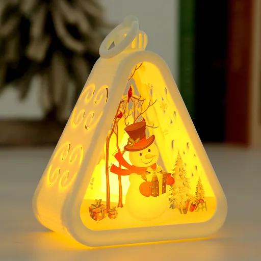 White Snowman Charming Christmas Scene Mini Lanterns (Set of 3) - Battery Operated LED Lights for a Cozy Holiday Glow