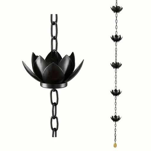 Oak Leaf Rain Chain with Adapter, 4ft Adjustable Lotus Rain Catcher Chain for Gutters Outside Downspout, for Divert Water and Home Display, Black Powder Coated