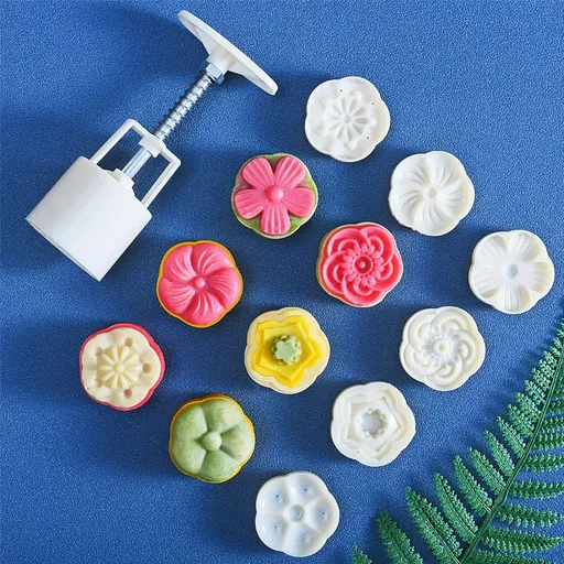 Mid-Autumn Festival Hand-Pressure Moon Cake Mould with 6 Pcs Mode Cookie Stamp Mooncake Mold Set - Cookie Stamps DIY Decoration