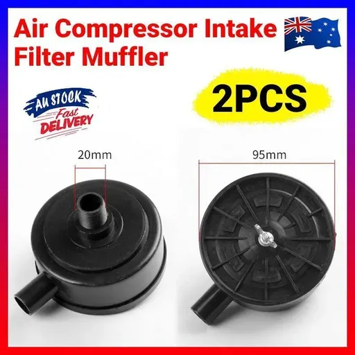 2 Pcs Compressor Male Threaded 20Mm Air Intake Silencer Filter Black Shell
