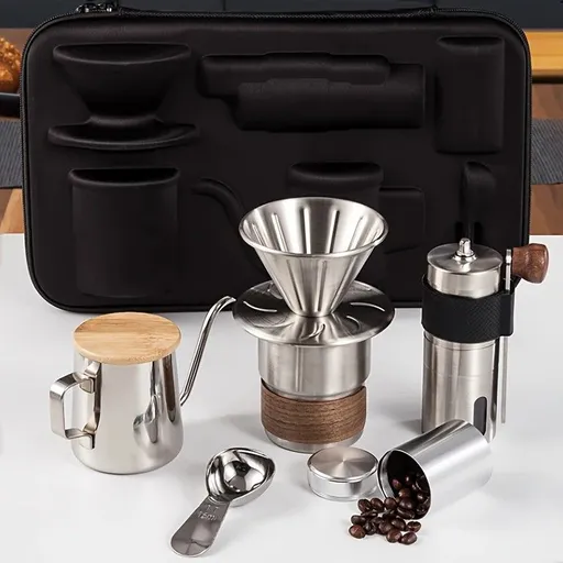 6-Piece Pour Over Coffee Set, Coffee Machine Gift Box, Pour Over Coffee Kettle, Coffee Cup, Coffee Bean Grinder Set.inherent/true qualities