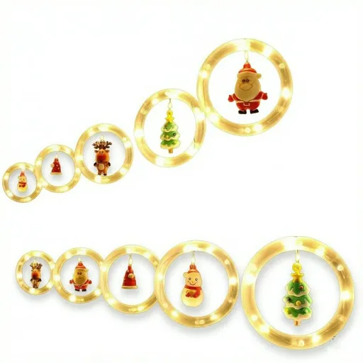 Window Lights Christmas Decor Ring Lights with Ornament LED Curtain Lights Indoor Outdoor USB White Christmas String