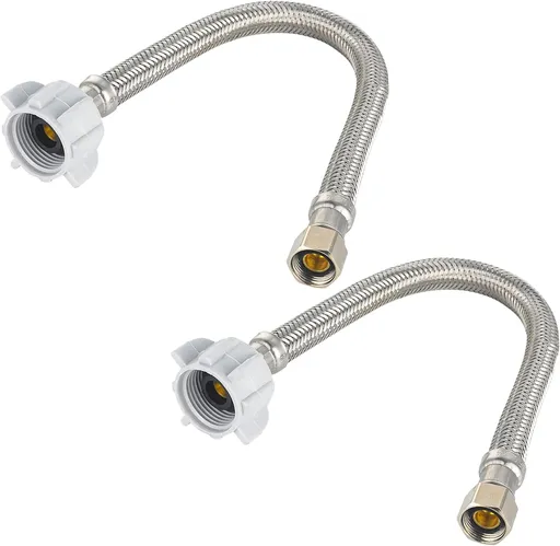 2-Pack 12-inch Toilet Water Supply Connector Line Braided Stainless Steel Hose, 7/8 Female Ballcock Thread x 3/8" COMP,(HOSE049)