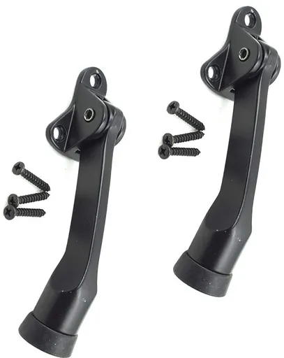 Set of 2 heavy-duty stainless steel doorstops with non-slip rubber tips for heavy doors, adjustable, door handle protection, 13 cm, black