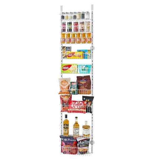 Over the Door Pantry Organizer, 9-Tier Pantry Organization and Storage, Heavy-Duty Steel Hanging Spice Rack, Adjustable Wall Seasoning Shelves, for Home Kitchen Laundry Room Bathroom, White