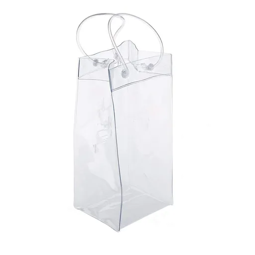 2Pack Wine Ice Bags, Portable Collapsible Clear Wine Cooler Bag Wine Pouch Bags with Handle for Champagne Cold Beer