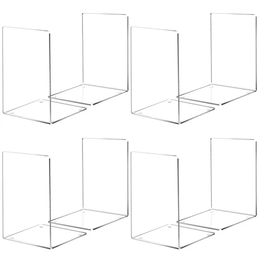 Book Ends Acrylic Bookends for Shelves, Clear Book Holder Stand, Non-Skid Decorative Bookend,5 x 5 x 7.3 in (4 Pair/ 8 Pcs,Large)