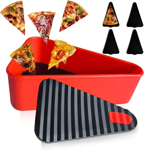 Pizza Leftover Storage Container with Trays,Food Container Lunch Box Withstand Temperature in -40~200℃ (Black&red)