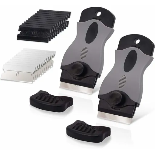 2 pcs Ceramic Hob Scraper With 10 Plastic Scrapers + 10 Metal Blades, Ceramic Hob Scraper For Removing Labels, Black