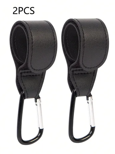 2PCS Universal Stroller Hooks, Heavy-Duty PU Leather & Metal Stroller Clips, Portable Multi-Purpose Hooks for Baby Strollers & Electric Vehicles
