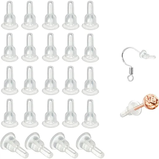 50 Silicone Earring Backs - Full Coverage, Clear Earring Backs - Dustproof - Hypoallergenic Soft Ear Cushions - For Stabilizing Earring Hooks (10x6mm)