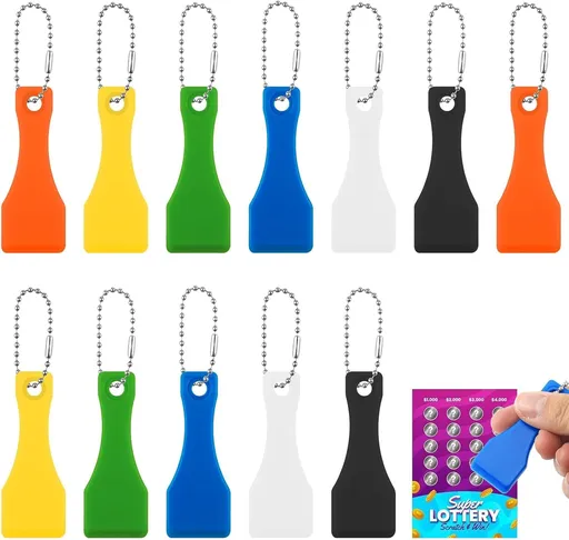 12 Pack Lottery Ticket Scratcher Tool, Durable Plastic Scraper for Lotto Scratch Offs, Lottery Scratcher Tool Portable Pocket Size Scratch off Tool with Keychain Hole, Multi-Purpose Cleaning Scrapers