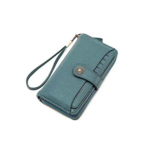 Blue Women's Long Zipper Wallet with Wristlet – Multi-Card Slots, Phone Compartment & Coin Pocket (200g)