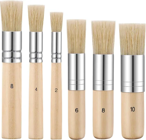 6 Pieces Wooden Stencil Brushes Pure Natural Bristle Template Paint Brushes for Acrylic Oil Watercolor Art Painting Stencil Project DIY Crafts, 6 Sizes