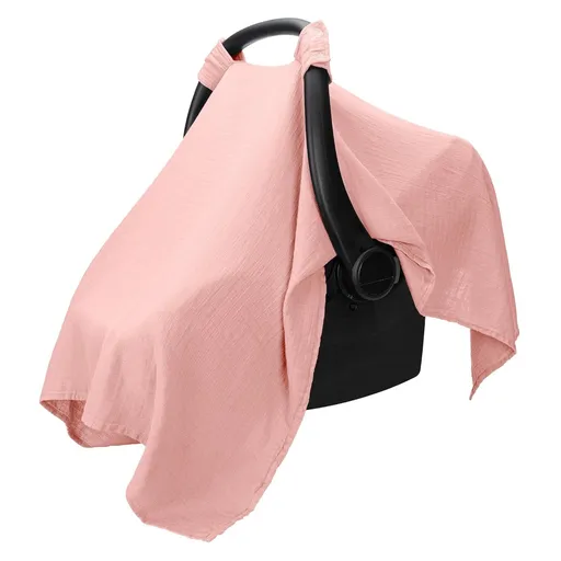 Baby car seat cover - soft, breathable - lightweight sunshade, sun protection, insect proof, comfortable - large-sized baby seat cover（pink）Only gauze