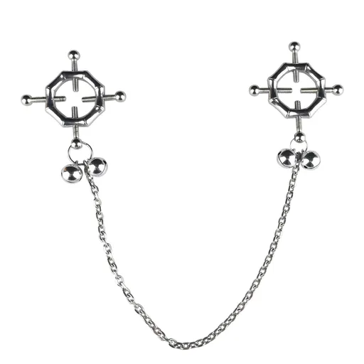 House Of Dasein Breast Clip Leather Belt Bondage Stainless Steel Nipple Clamp With Chains - Style Qk-C8003