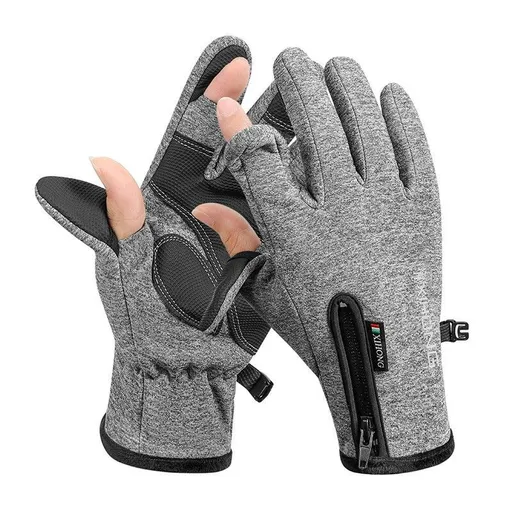 Yuejun Winter Cycling Gloves Fleece Lined Touchscreen HX-06 flip gray