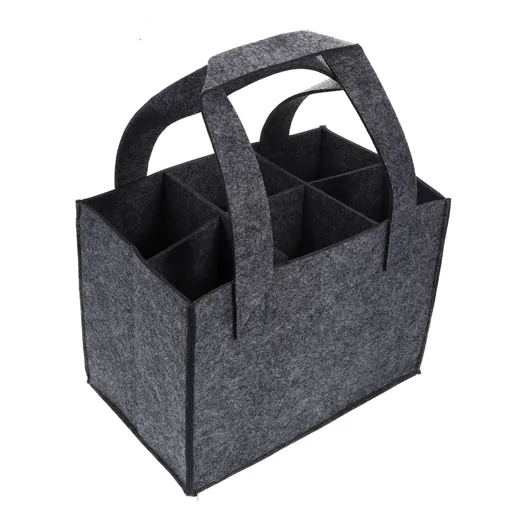 6 Bottle Wine Carrier with Divider Felt Wine Storage Tote Bag, Portable Reusable Wine Travel Bag with Handle for Christmas Travel Camping Picnic Party ( Gray)