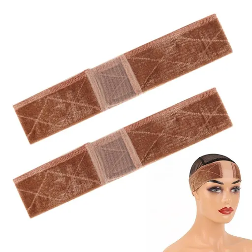 2 PCS Adjustable Velvet Wig Grip Headbands for Wig Fixing - Brown