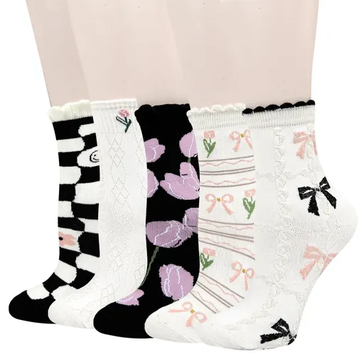 Benefeet Sox Womens Ruffle Socks Cute Cotton Crew Socks Frilly Slouch Dress Socks Lettuce Trim Turn-Cuff High Ankle Socks