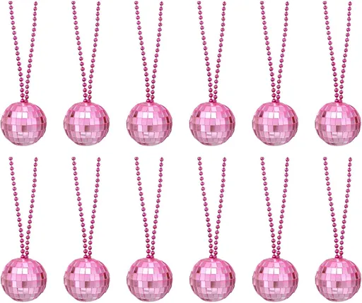 12 Pcs Mirror Disco Ball Necklaces 1.2" Bulk Disco Ball Costume Necklaces 70s Disco Party Necklace Women Decoration for Dance Supplies Stage Props Jewelry Accessories, Pink