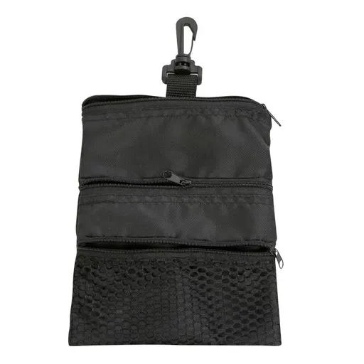 Golf Tee Pouch, Black Multi-Pocket Zipper Golf Ball Tee Handbag Portable Golf Ball Accessories Pouch with Clip