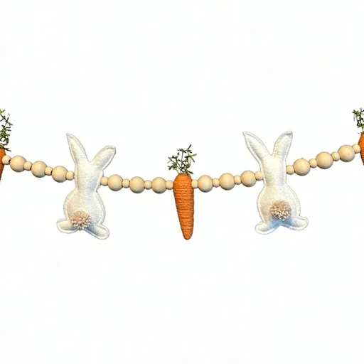 Easter Bunny Carrot Garland, Easter Bunny Carrot Decorations Stuffed Rabbit Plaited Carrot Wooden Beads Banner