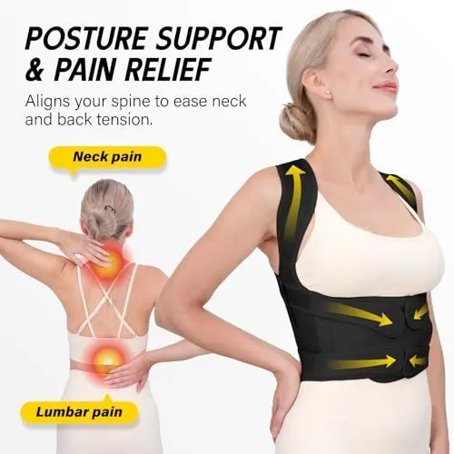 Posture Corrector for Daily Use, Aligns Spine, Relieves Tension in Neck & Back, M (black)