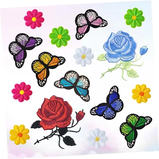 16 Pcs Patch Colored Jeans Embroidery Cloth Appliques Sewing Appliques Flowers Floral Appliques Embroidered Jeans Iron on Applique