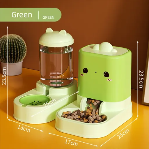 Green Cat & Dog Automatic Feeder & Waterer Set – 2-in-1 Dry & Wet Separation Station with 2200ml Food & 1000ml Water Capacity