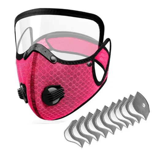 Removable Cycling Goggle Face Mask—Sports Dust-Proof Mask, Includes 10 Filter Cartridges—Magenta