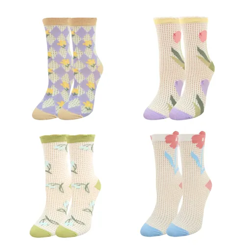 4 Pairs Sox Womens Novelty Funny Crew Socks Girls Cute Animal Colorful Floral Patterned Silly Funky Casual Cotton Socks