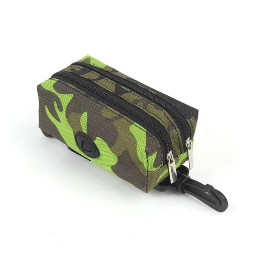 Dual-Zipper Camo Pet Waste Bag Dispenser Carrier with Key Pocket – Lightweight Oxford Fabric Poop Bag Holder for Leash, Strap, or Belt, Perfect for Walks, Hikes, and Outdoor Adventures with Your Furry Friend (Camo Green)