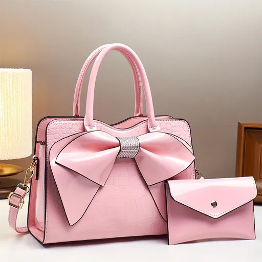 White Ladies Handbag Bow Embellished Handbag Handbag With Small Purse Crocodile - Red - Size 29-12-21
