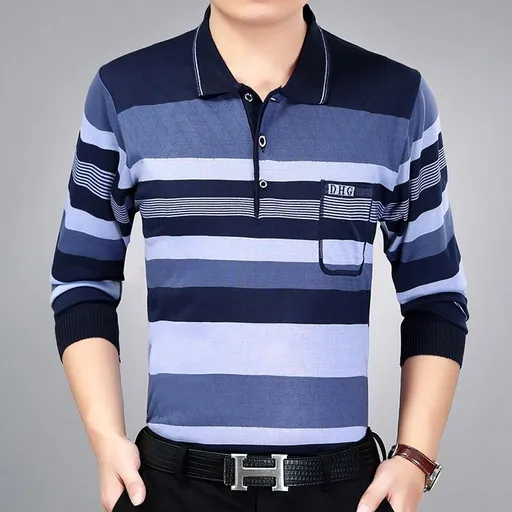 Men Pullover Collar Striped Knitwear Breathable... Silver XXXL