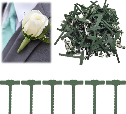 90 Pack Green Plastic Boutonniere Pins, Triangle T Safety Pins for Wedding Corsages, Flower Arrangements, DIY Crafts and Clothing