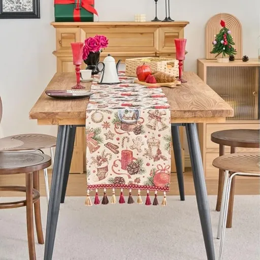 Table Runner - Christmas Table Runner - Home Decoration - Christmas Decoration - Christmas Snowball Pattern Table Runner - Suitable for dining tables and cabinets - Can be used for Thanksgiving, parties, Christmas, weddings, banquets and New Year's d