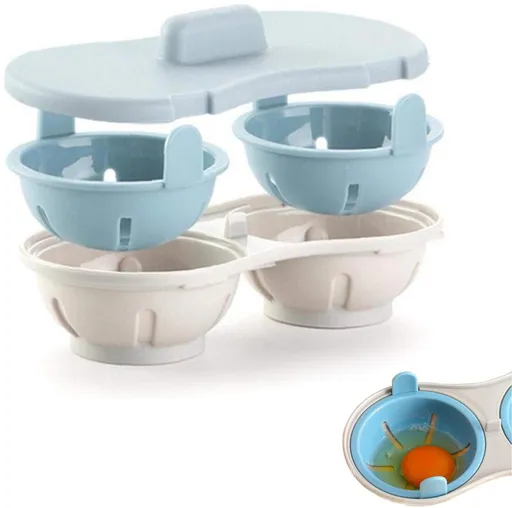 Microwave Egg Cooker - Egg Cooker - Egg Maker - 22*11*8 cm - Microwave egg cooker with 2 cavities - Poached Egg Maker - Poached Egg poacher - poached egg cups - Egg poacher - Egg Poaching Pan - Cooking Utensils - kitchen tools - blue