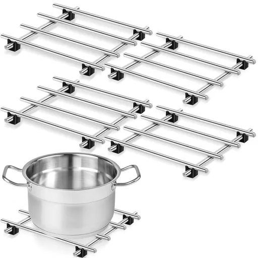 4 Pcs Cast Iron Vintage Stainless Steel for Pots and Pans Cooling Racks for Kitchen Dining Table Decoration Hot Dishes Countertop Dining, Silver