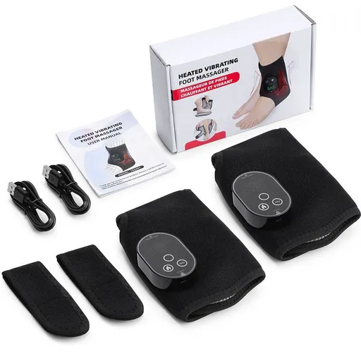 2 Pack Wireless Heated Vibration Ankle Foot Massager Wrap, Rechargeable Thermal Massage Brace for Both Ankle Joint Relief