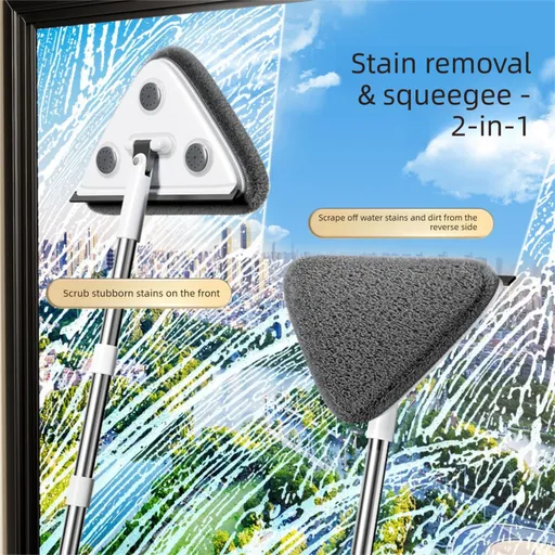 Adjustable Triangle Cleaning Mop 119cm Long Handle Window Squeegee Wall Washer Rotatable Head for Ceilings High Corners Wet Dry Use with 4 Microfibre Pads