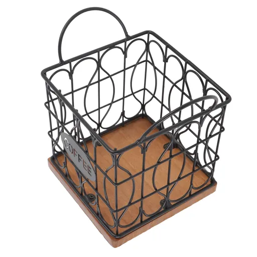Coffee Pod Holder Organizer Large Capacity Metal Storage Basket with Wooden Base for Kitchen Countertop Office Coffee Bar