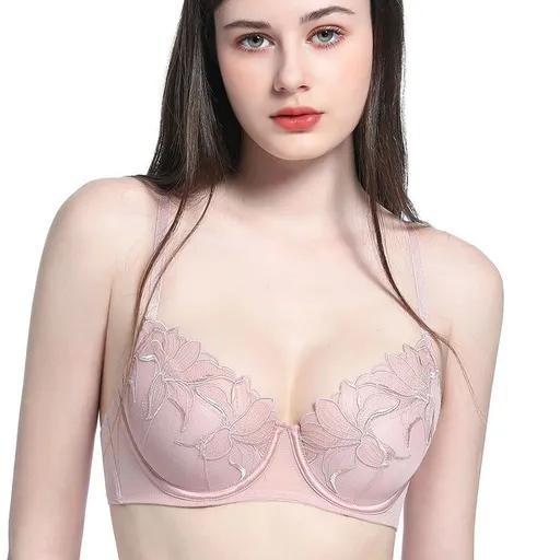 House Of Dasein Sexy Lace Embroidered Underwear Thin Cotton Large Chest Minimizer French Bra Anti-Sagging Plus Size Bustier - Fair Skin - 85B